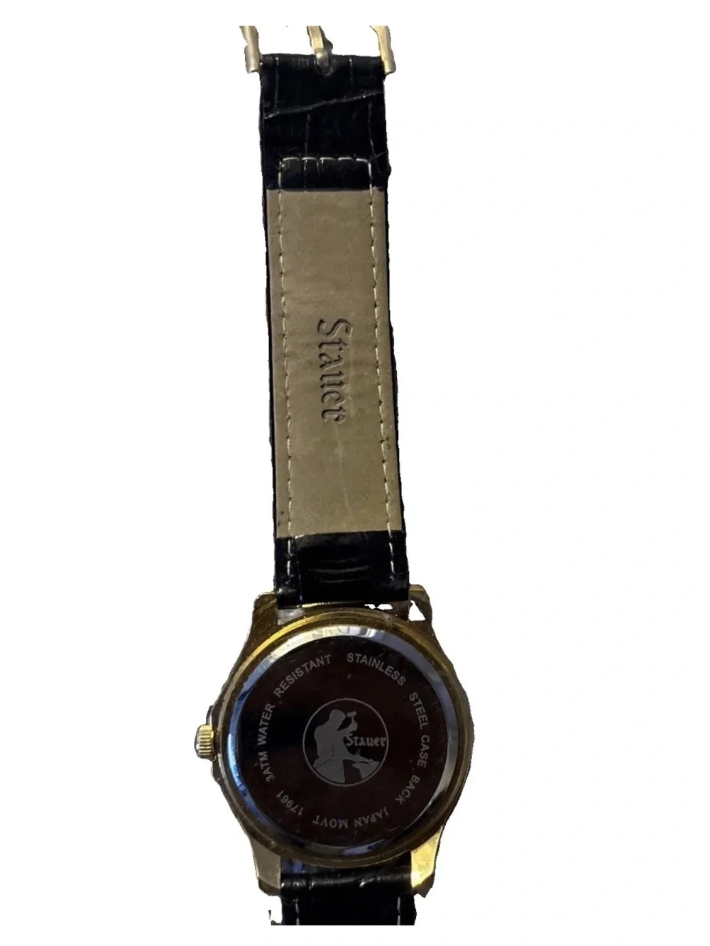 Stauer Metropolitan Gold-dial Men's Watch Black Leather Strap
